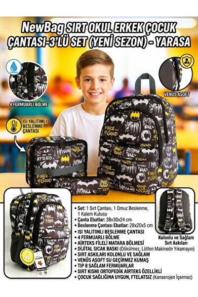 NewBag Yarasa Erkek Sırt Okul Çantası-3'lü Set (YENİ SEZON)