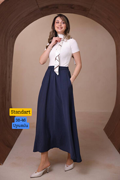 Mogi Butik تنورة نسائية أساسية بخصر مطاطي قماش مودال منسوج 3193