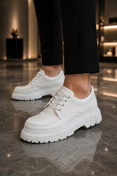 Mhoda Shoes RLX- حذاء كلاسيكي من الجلد برباط يومي للرجال CBT - أبيض