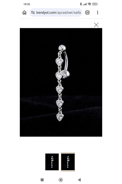 AyçaSilver Sallantılı 5 kalpli zirkon taşlı göbek piercing