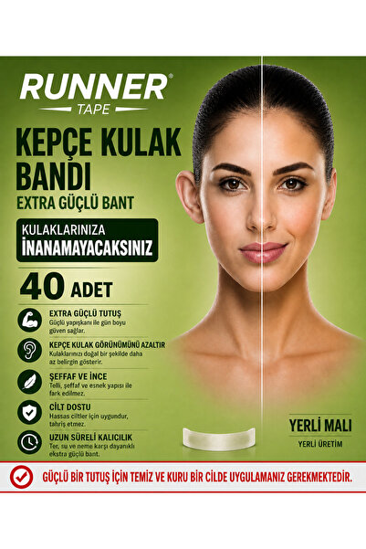 RUNNER Kepçe Kulak Bandı 40 Adet Hazır Kesilmiş Şeffaf Kulak Düzeltici Bant |...