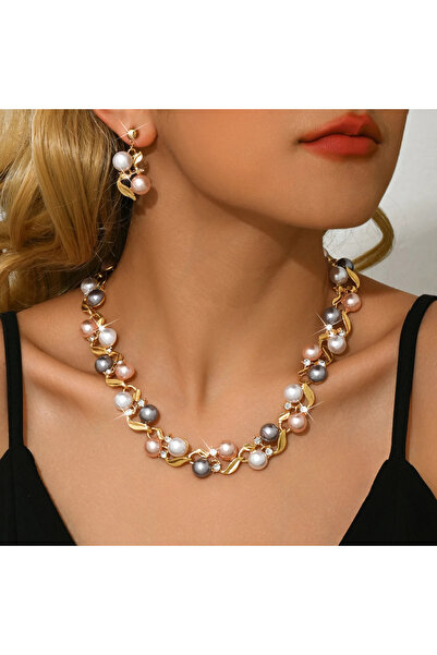 Choice gold Elegant Faux Pearl Necklace Earrings Set for Women Perfect for Pa...