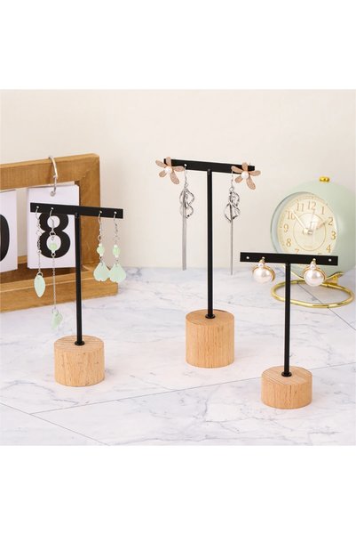 Choice 3pcs black T Bar Earring Display Stand With Wooden Base Jewelry Holder...