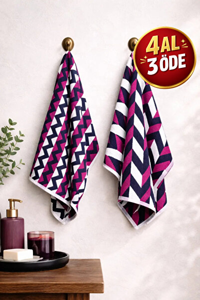 Coton Delux Set of 2 100% Cotton Hand & Face Towels |   50X70 cm |   Geometri...