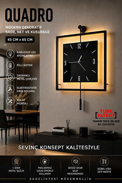 SEVİNÇ KONSEPT LED'li Siyah Quadro KARE Nero Orta Boy, Modern Dekoratif Sarka...