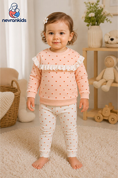nevrankids Kız Bebek Çocuk Heart Pattern Bolera angel Takım