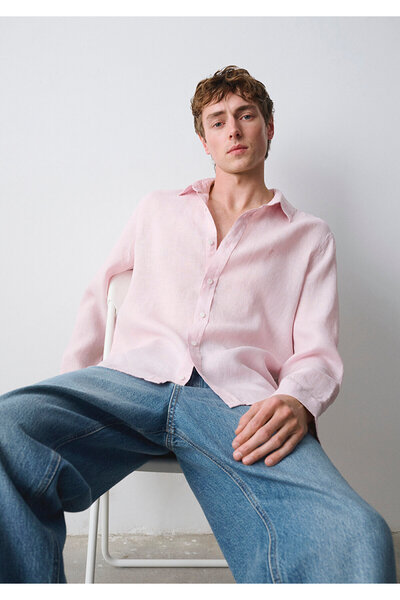 Mavi Pembe Keten Gömlek Regular Fit / Normal Kesim 0211963-71006