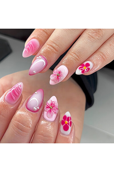 Choice3 4 24Pcs French Tip Flower Nails Polka Dot Press on Nails Short Almond...