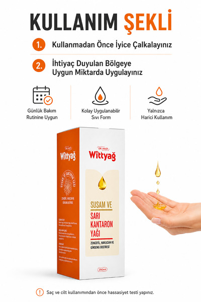 DR HADI Wittyağ 250ml Bitkisel Masaj Yağı | Sarı Kantaron / Ginseng & Zencefil Ekstreli
