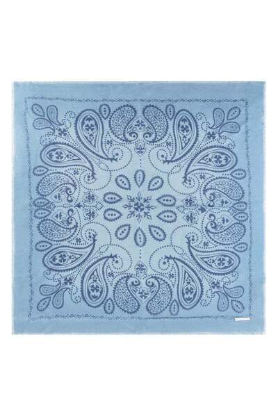 Silk and Cashmere Açık Mavi Jas İpekli Baskılı Kare Şal 70x70 cm