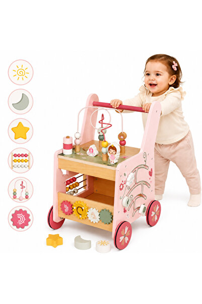 indiggo Antemergator 5in1 Lemn Woody Walker Pink Montessori Educativ Copii
