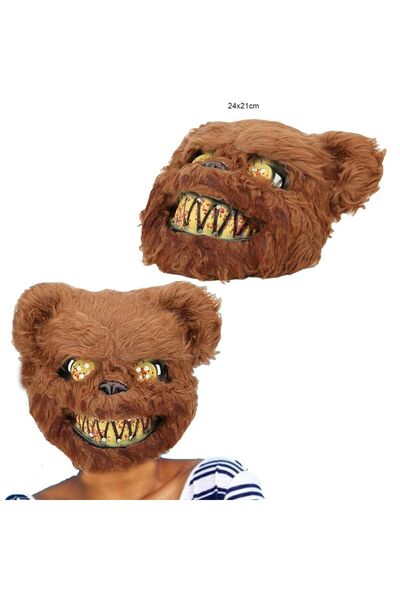 partidolu Halloween Plastik Üzeri Peluş Katil Ayı Maskesi Kahverengi Renk 1 Adet