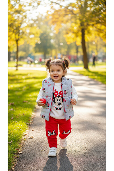 NOTA KİDS Girl's Red and White Animal Figured 3-Piece Vest Top and Bottom Set