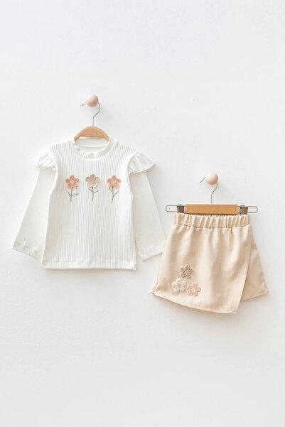 Minigimin Cicileri My Little One's Daisy Knit Detailed Girls' Shorts Skirt Se...