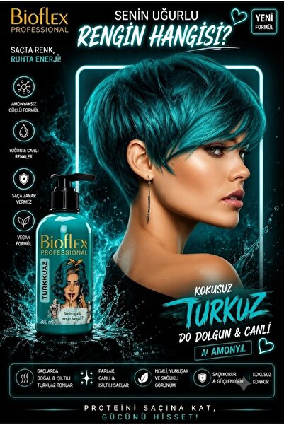 Bioflex Amonyaksız Turkuaz Saç Boyası 250 ml Kokusuz Gecici Renkli Su Bazlı O...