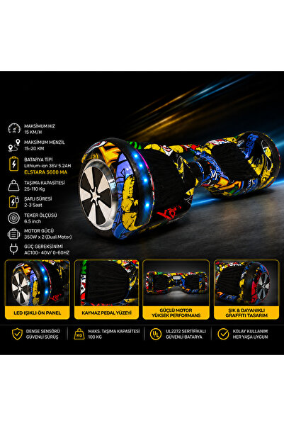 HOVERWAY HOVERBOARD 6.5 İNÇ LED IŞIKLI TAŞIMA KOLLU 36V 5.2AH ELEKTRİKLİ KAYKAY