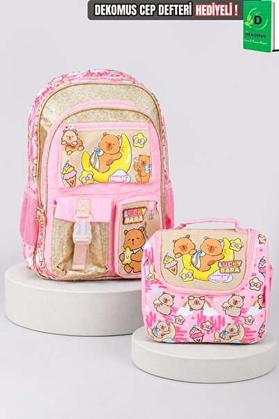 capybara X Dekomus Golden Dream Collection Large Size School Bag and Lunch Bo...