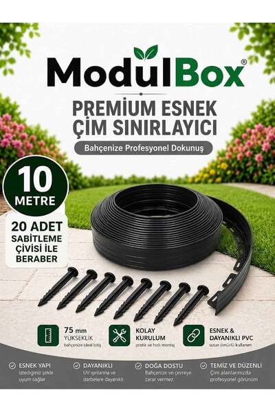 MODULBOX ESNEK PVC ÇİM AYIRICI, BAHÇE PEYZAJ DÜZENLEYİCİ, ( 10 METRE SİYAH ) ...