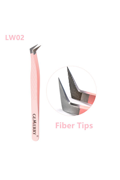 Choice4 LW02 GEMERRY 1 PC Eyelash Tweezers With Fiber Tips Pink Professional ...
