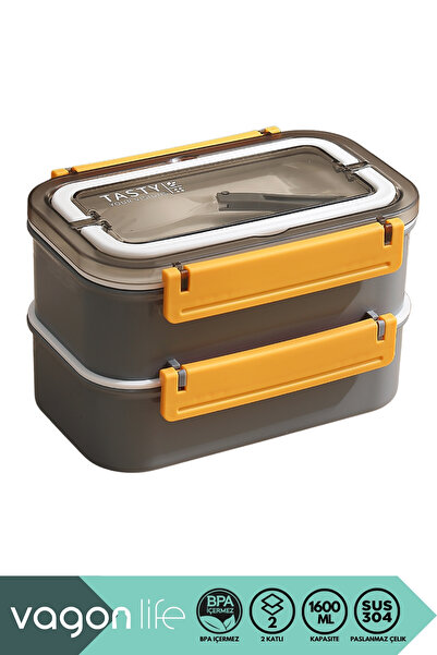 Vagonlife Bento 1600ml Lunchbox New Collection 2 Layers 4 Compartments Stainl...