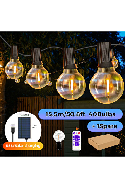Choice1 15.5m 41bulbs Solar String Lights Outdoor G40 Patio Lights with LED S...