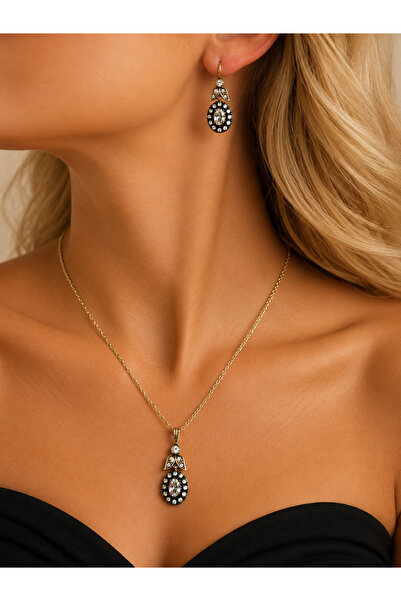 FUYA JEWELLERY Zirkon Taşlı Küçük Yuvarlak Kolye, Küpe Set