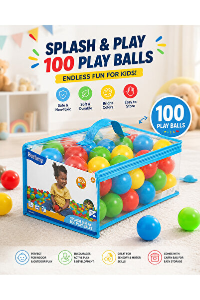 BESTWAY Splash & Play 100 Colorful Play Balls, 5.85 cm, Kids Ball Pit Toy, Ag...