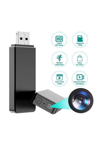 StartONTeam Stick USB cu cameră Full HD 1080P, senzor de mișcare, baterie, au...