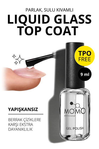MOMO professional Kalıcı Oje İçin Liquid Glass Top Coat, 9 ml