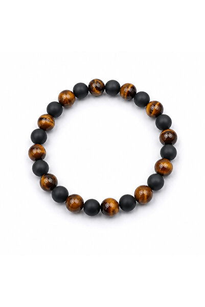 Alnis Atelier Tiger's Eye and Matte Onyx Natural Stone Men's Bracelet |   8 m...