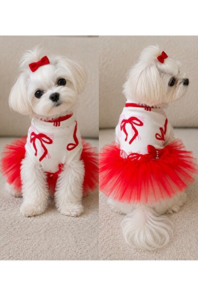 atelyu Cat Dog Outfit White Red Tutu Dress