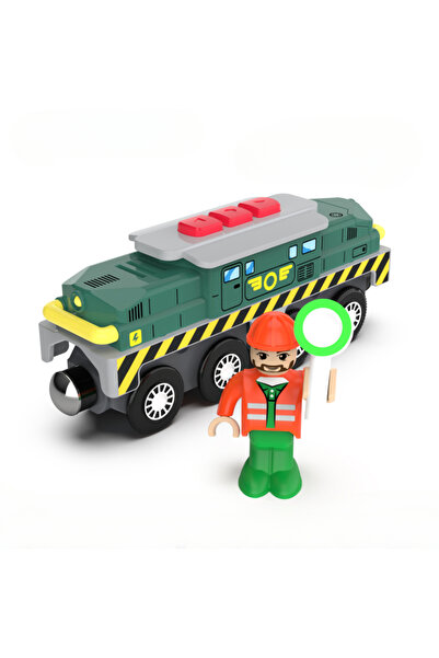 SHINEHENG Green Tank Kid Magnetic Electric Train Car Locomotive Wooden Track ...