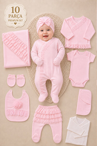 Sitilin Baby Girl Lace Luxury 10-Piece Hospital Discharge Set Stl6194