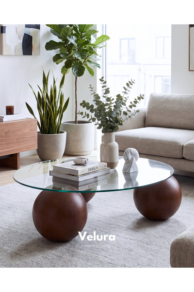 Velura Home & Living Top Sehpa & Küre Cam Orta Sehpa Şeffaf Yuvarlak Cam - Ko...