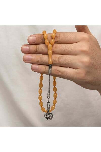 Inure Jewelry Сребърни мъниста с пискюл от казаз, затегнати кехлибарени молит...
