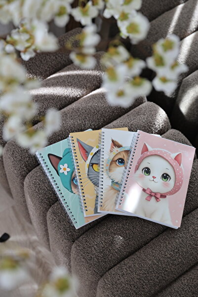 Crow Notebook A5 (14x21cm) Kedi Serisi Spiralli Okul Defteri 80 yaprak 4'lü S...
