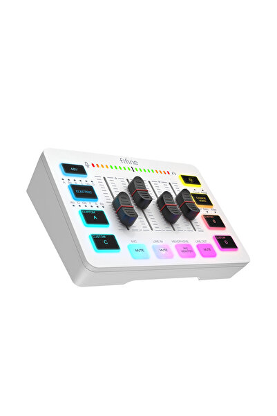 Fifine خلاط صوت للألعاب باللون الأبيض، RGB بأربع قنوات للبث مع واجهة ميكروفون...