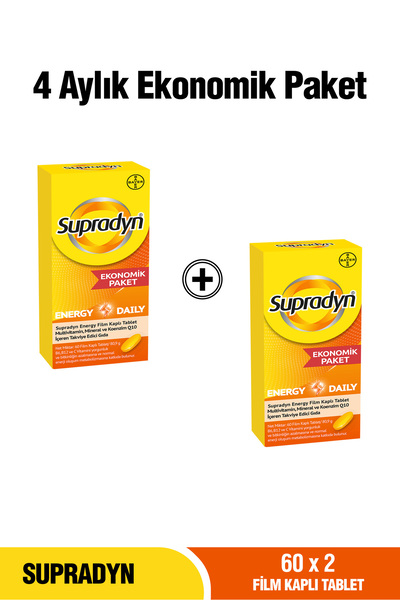 Supradyn 4 Aylık Ekonomik Paket: 2x60 Energy Daily Film Kaplı Tablet, Yetişki...