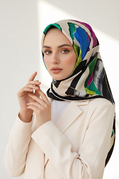 Vissona Geometric Pattern Fuchsia Twill Silk - Sax Color 90X90 Scarf : Hand S...