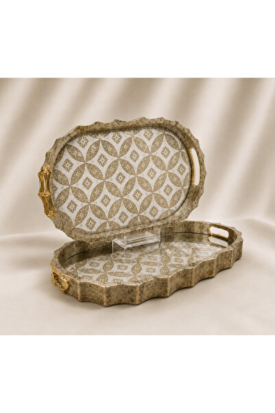 Kadim Vizyon İthal Oval Desenli 2li Cam Tepsi 47x42cm