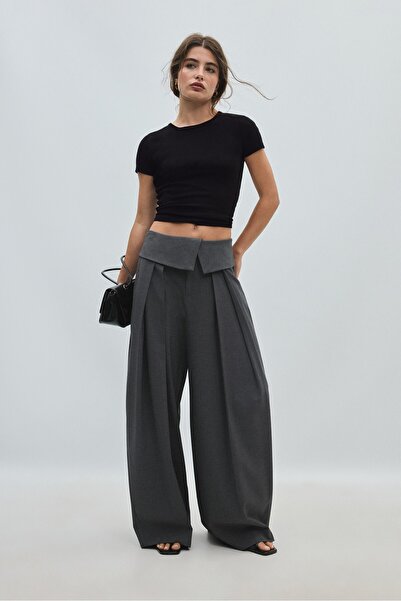 Stradivarius Kıvrık belli geniş paça pantolon