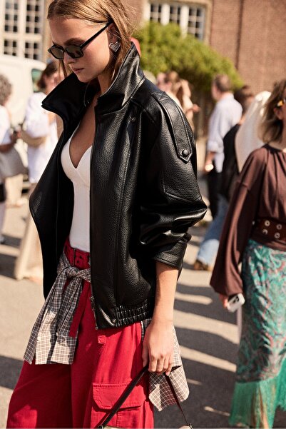 Stradivarius Oversize suni deri biker ceket