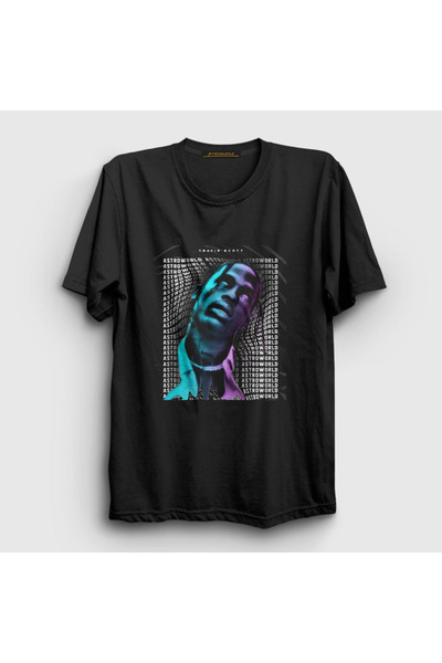 Presmono Unisex crni Warp Astroworld Travis Scott T-shirt 43330tt
