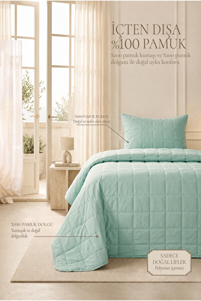 Ocean Home Textile 100% Cotton Fabric Quilted Mint Multi-Purpose Single Bedsp...