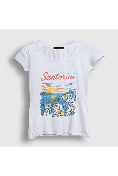 Presmono Women's White Santorini Greece Greece T-Shirt 579593Tt