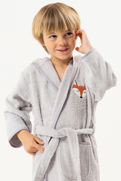 Motif Mağaza Joie 100% Cotton Children's Bathrobe with Hood and Animal Embroi...