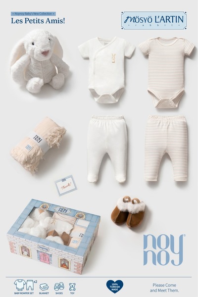 Noy Noy Noynoy Tavşanlı 7 Piece Newborn Baby Gift Set – Bodysuit, Pants, Blan...