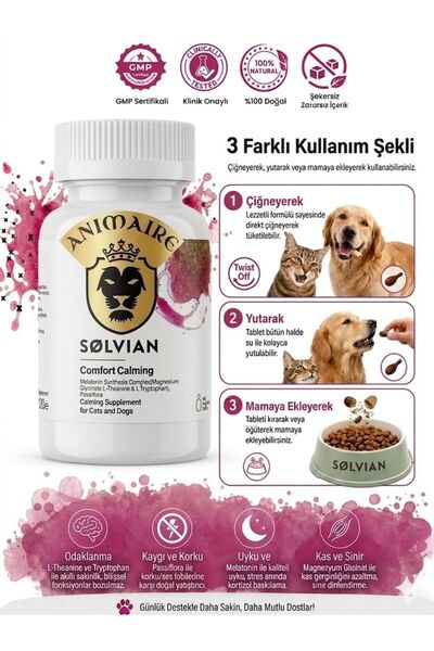 Animaire Solvian Comfort Calming Kedi ve Köpek Sakinleştirici Destek - Melato...