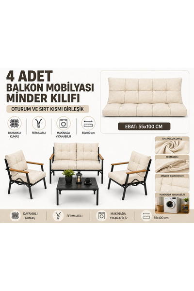 DORUK HOME Doruk bahçe balkon mobilyası minder kılıfı 55x100cm minder kılıfı
