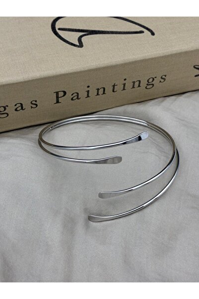 Hedef Bijuteri Modern Fine Line Double Strip Silver Color Adjustable Arm Pazu...